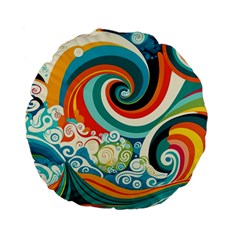 Waves Ocean Sea Abstract Whimsical Standard 15  Premium Flano Round Cushions from ZippyPress Front