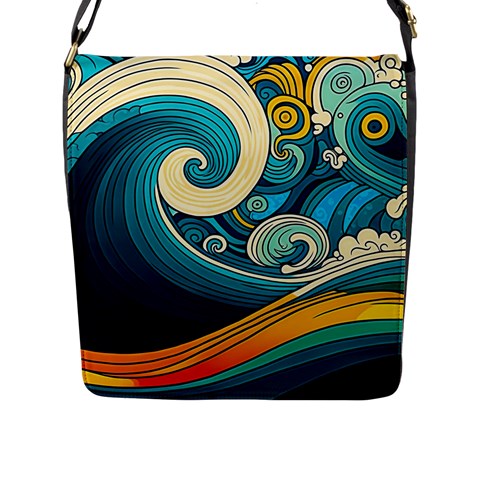 Waves Ocean Sea Abstract Whimsical Art Flap Closure Messenger Bag (L) from ZippyPress Front