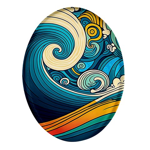 Waves Ocean Sea Abstract Whimsical Art Oval Glass Fridge Magnet (4 pack) from ZippyPress Front