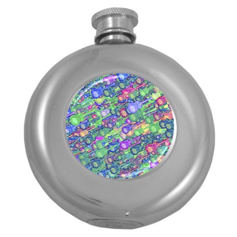 Sktechy Style Guitar Drawing Motif Colorful Random Pattern Wb Round Hip Flask (5 oz) from ZippyPress Front