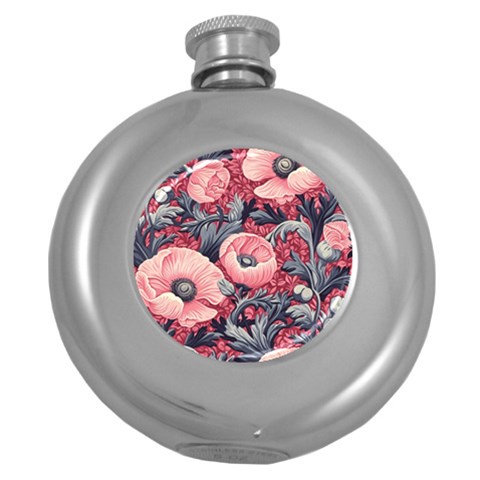 Vintage Floral Poppies Round Hip Flask (5 oz) from ZippyPress Front