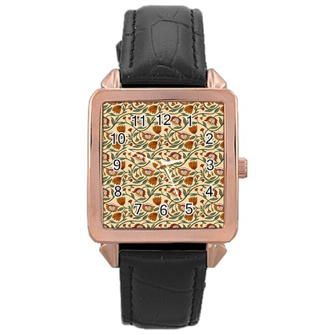 Floral Design Rose Gold Leather Watch  from ZippyPress Front