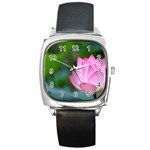 Red Pink Flower Square Metal Watch