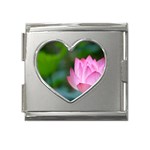 Pink Flowers Mega Link Heart Italian Charm (18mm)