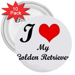 I Love Golden Retriever 3  Button (10 pack)